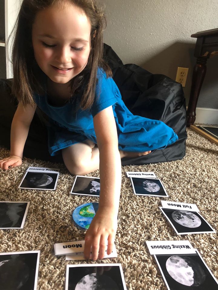 learning moon phases with three part cards